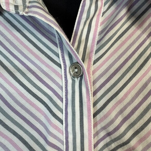 Alfred Dunner Petite 16P Striped Button-Up Long Sleeve Shirt Pink Gray - Picture 3 of 7